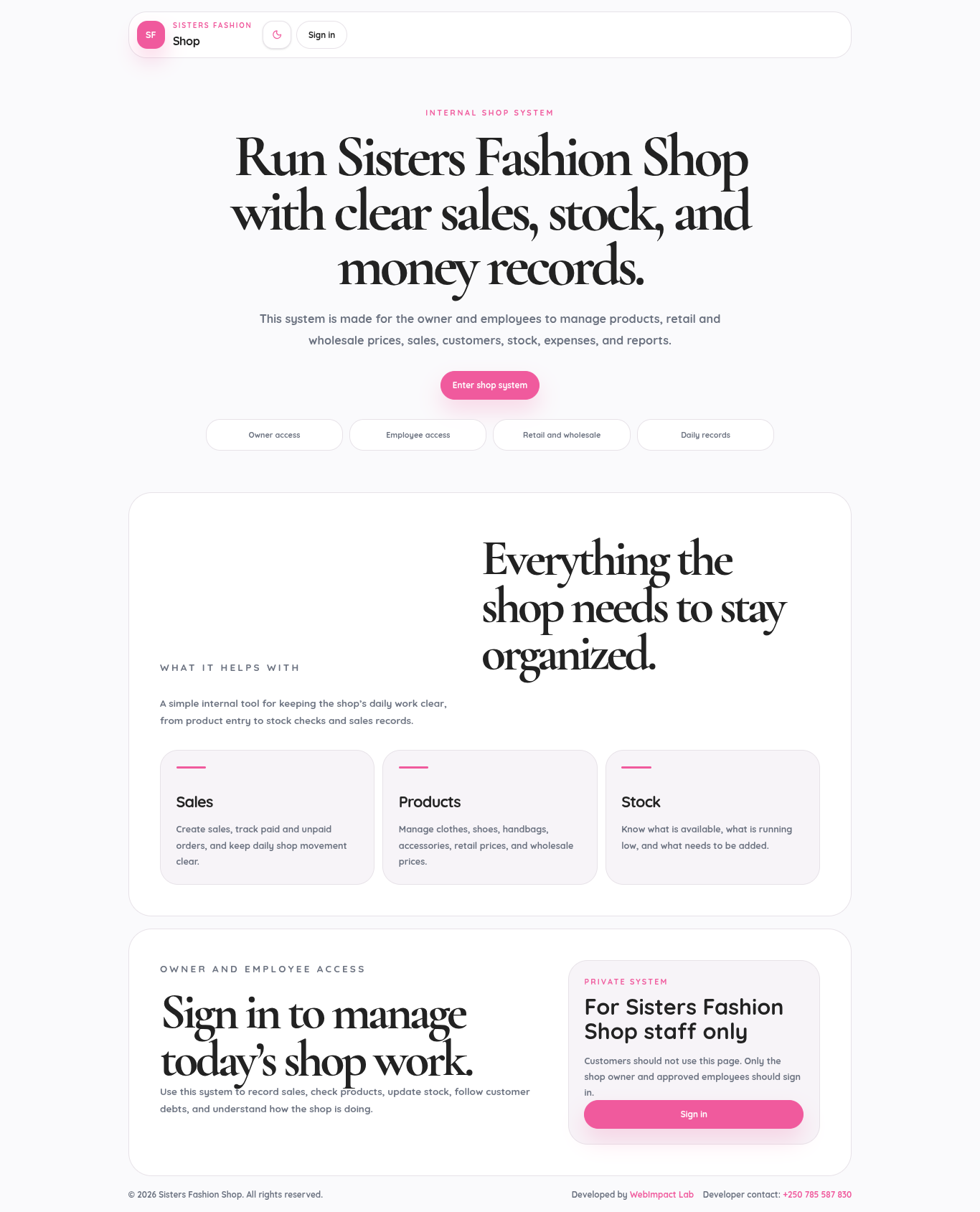 Sisters Fashion Shop: Internal Shop Management System case study preview